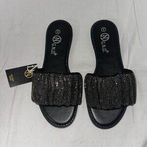 BLACK RHINESTONE SLIPPERS